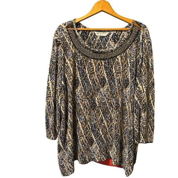 Drapers & Damon's Size Petite Plus Size Womens Blouse 3/4 Sleeve Beaded Studded - Picture 1 of 5
